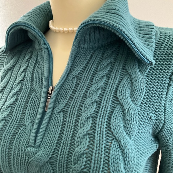 L.L. Bean Women Teal Quarter Zip Sweater - S Petite - Picture 3 of 9